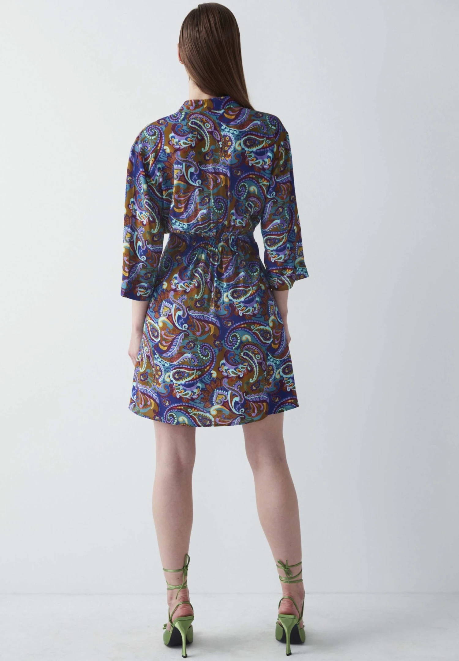 Ipekyol Regular Fit Paisley Patterned Draped - Vestido Informal - Olive Green 5 Ipekyol Regular Fit Paisley Patterned Draped - Vestido Informal - Olive Green - Imagen 3