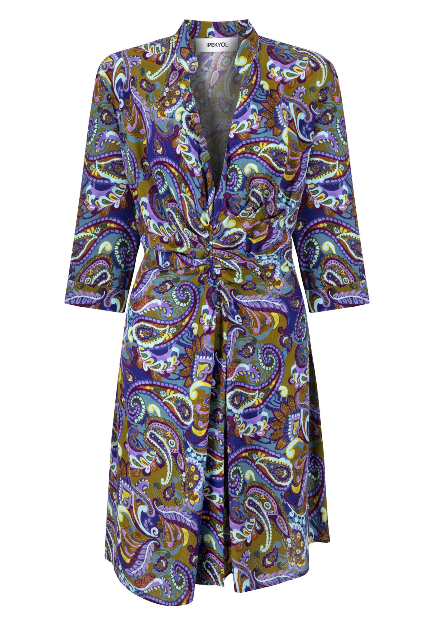 Ipekyol Regular Fit Paisley Patterned Draped - Vestido Informal - Olive Green 9 Ipekyol Regular Fit Paisley Patterned Draped - Vestido Informal - Olive Green - Imagen 7