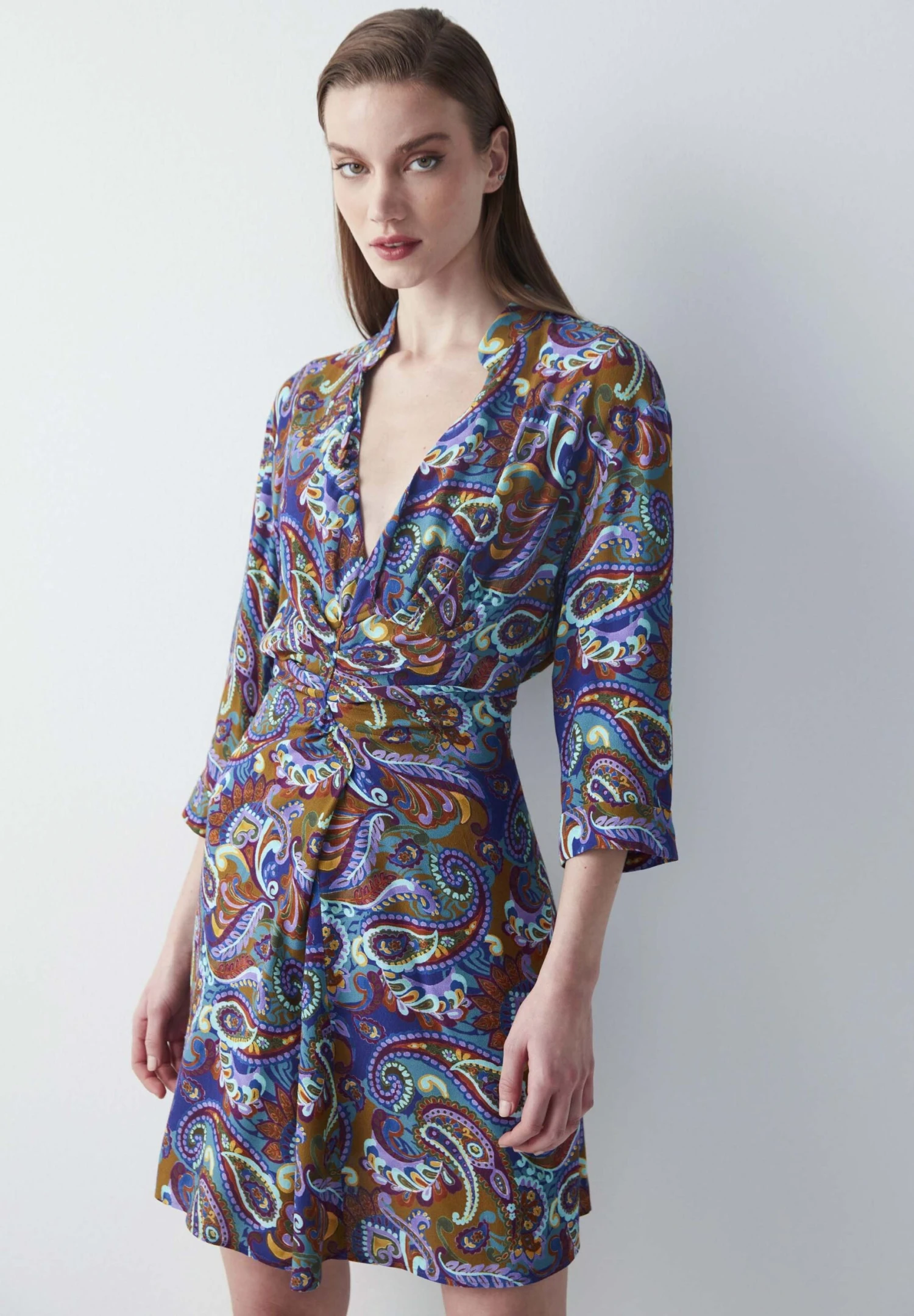 Ipekyol Regular Fit Paisley Patterned Draped - Vestido Informal - Olive Green 3 Ipekyol Regular Fit Paisley Patterned Draped - Vestido Informal - Olive Green