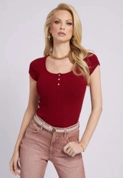 Guess Es Ss Karlee Jewel Btn Henley - Camiseta Básica - Rot