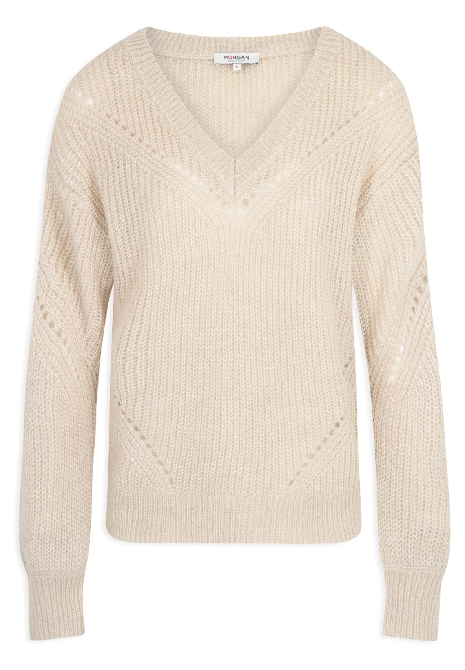 MORGAN Long Sleeved With V-Neck - Jersey De Punto - Beige 7 MORGAN Long Sleeved With V-Neck - Jersey De Punto - Beige - Imagen 5