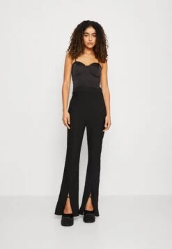 In The Style Corset Style With Tailored Split Front Kick Flare Trouser - Mono - Black