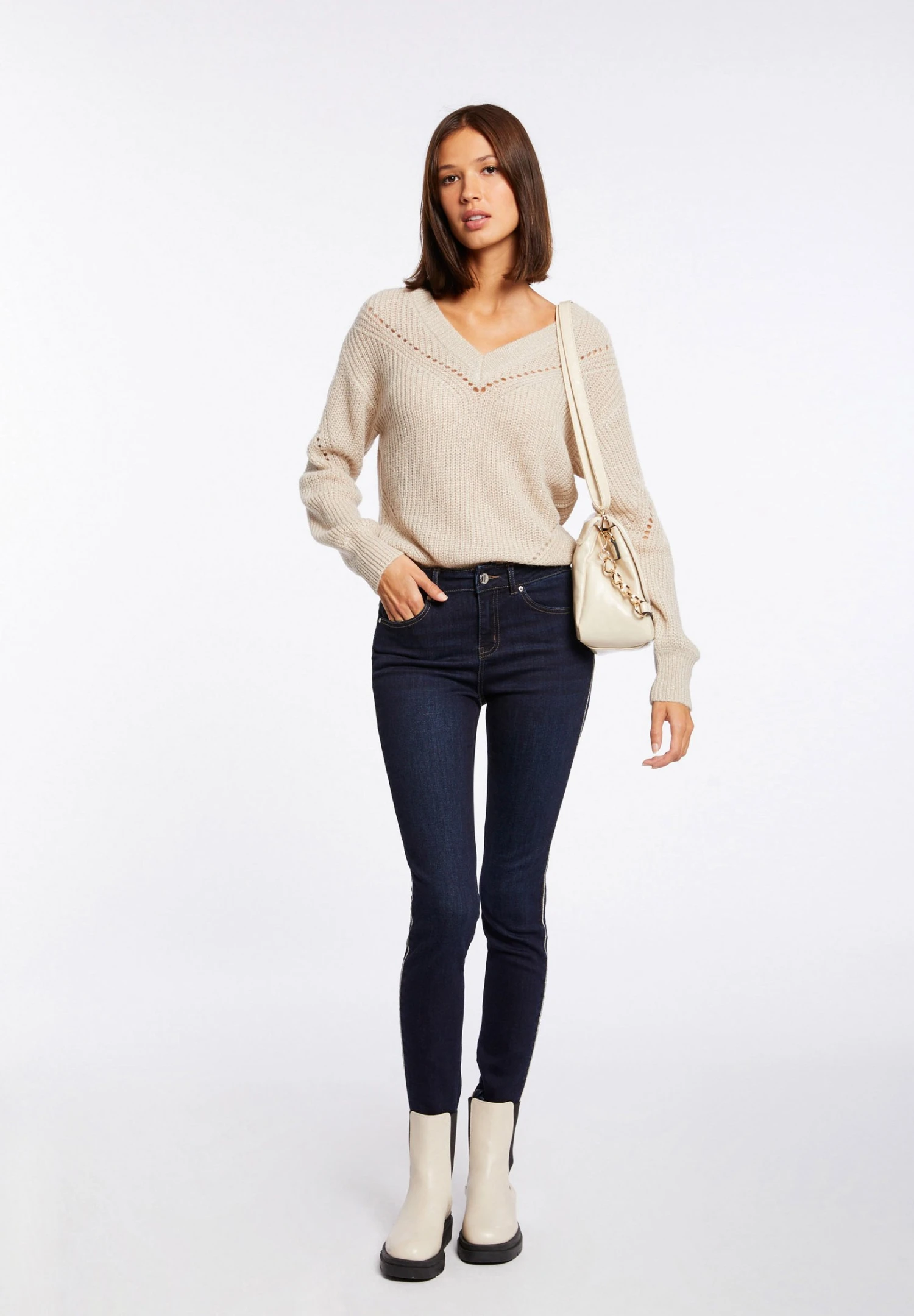 MORGAN Long Sleeved With V-Neck - Jersey De Punto - Beige 4 MORGAN Long Sleeved With V-Neck - Jersey De Punto - Beige - Imagen 2