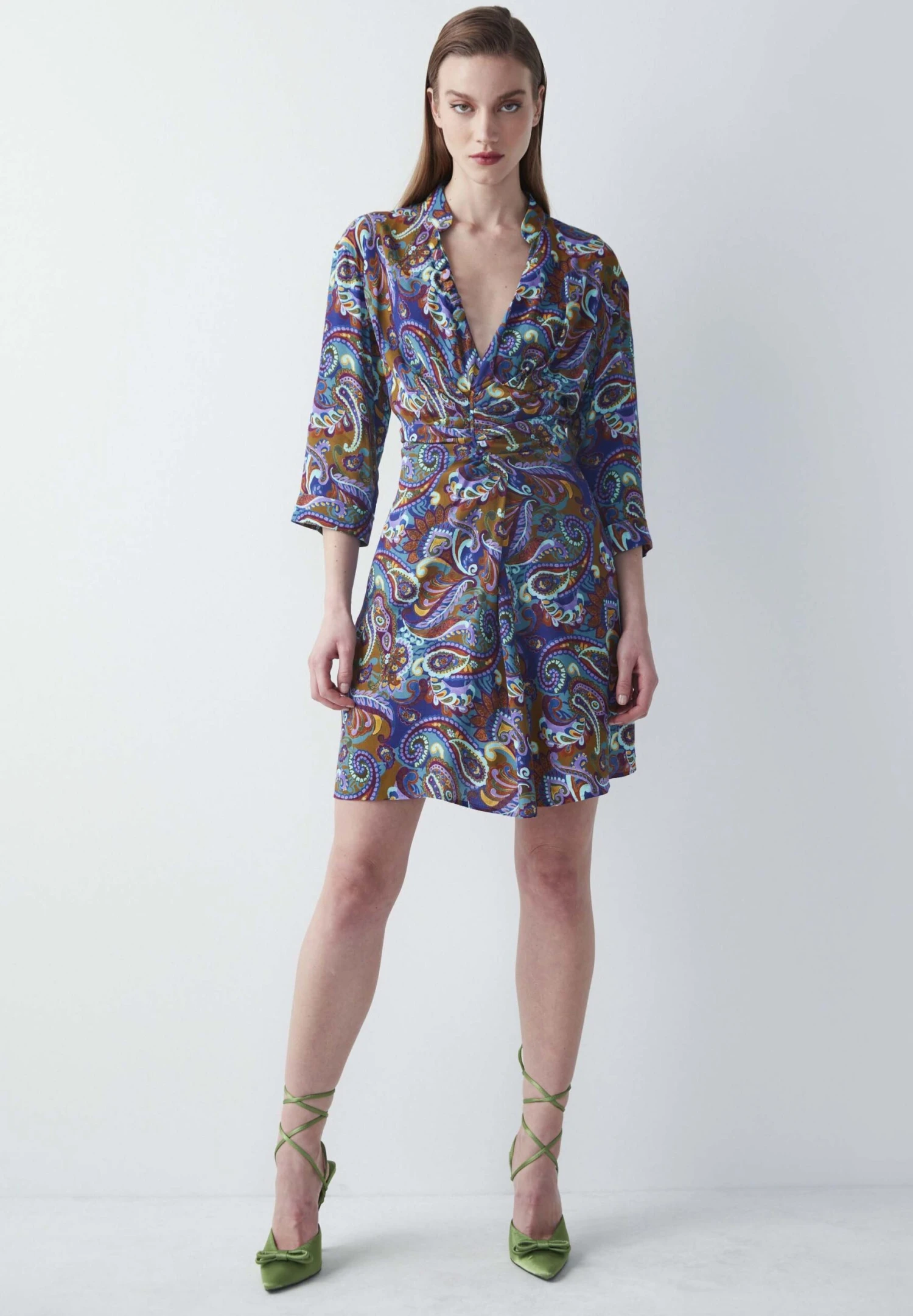 Ipekyol Regular Fit Paisley Patterned Draped - Vestido Informal - Olive Green 8 Ipekyol Regular Fit Paisley Patterned Draped - Vestido Informal - Olive Green - Imagen 6