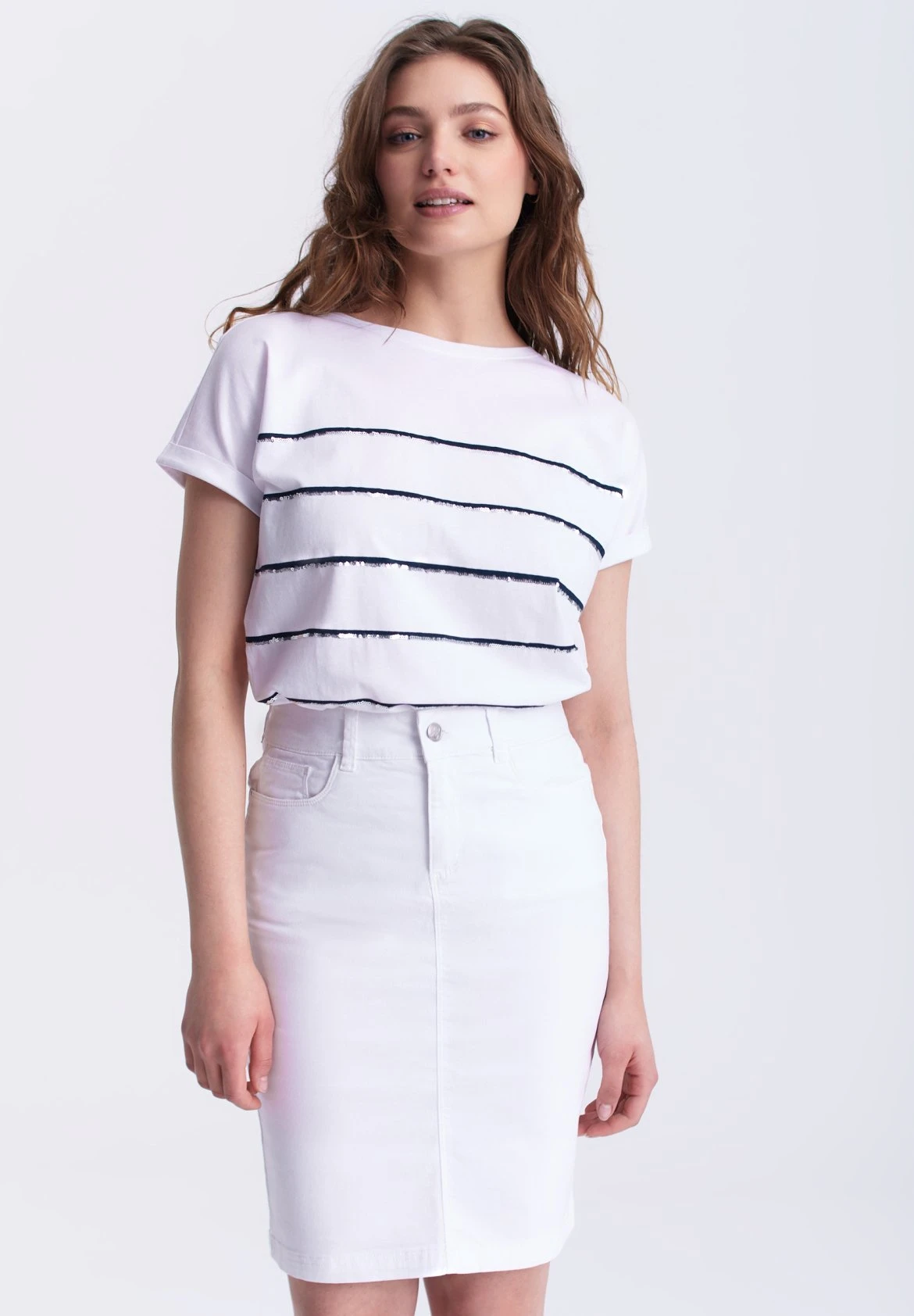 Falda De Tubo - White Denim 3 Falda De Tubo - White Denim