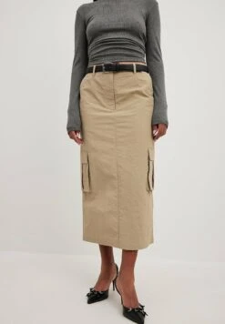 NA-KD Mit Taschendetail - Falda Larga - Khaki Beige