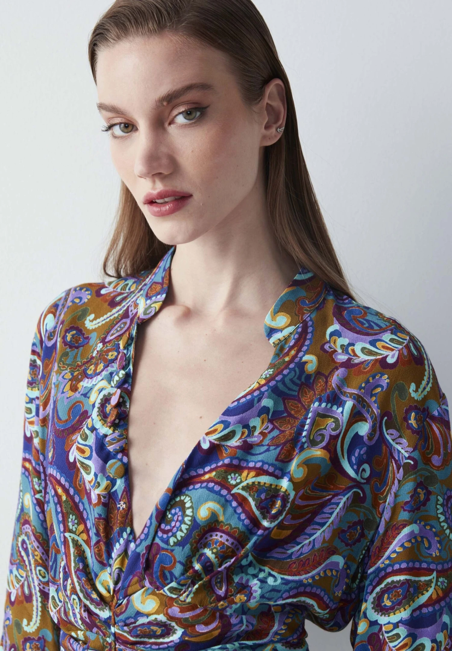 Ipekyol Regular Fit Paisley Patterned Draped - Vestido Informal - Olive Green 7 Ipekyol Regular Fit Paisley Patterned Draped - Vestido Informal - Olive Green - Imagen 5