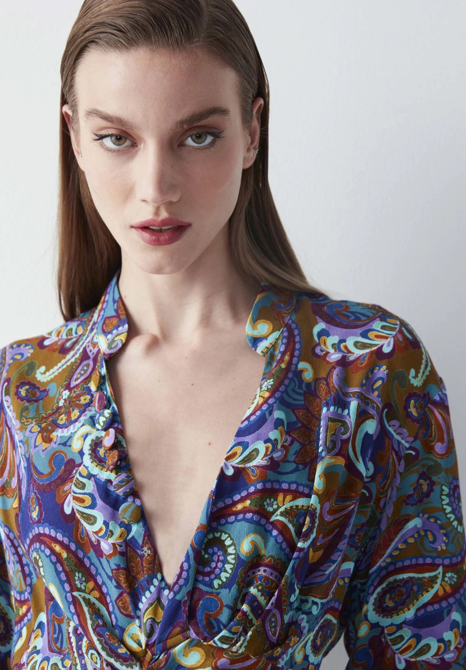 Ipekyol Regular Fit Paisley Patterned Draped - Vestido Informal - Olive Green 6 Ipekyol Regular Fit Paisley Patterned Draped - Vestido Informal - Olive Green - Imagen 4