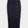 Tortoise Button Skirt - Falda De Tubo - Navy Blue