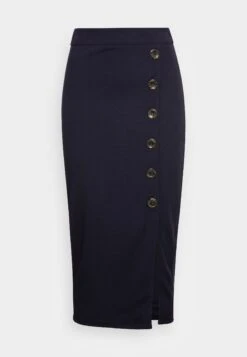 Tortoise Button Skirt - Falda De Tubo - Navy Blue